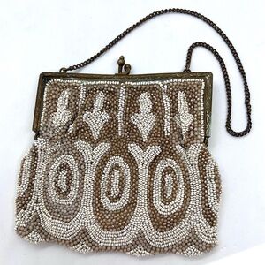 Vintage Longchamp Paris Beaded Evening Bag | Art Deco Microbead Purse w Chain
